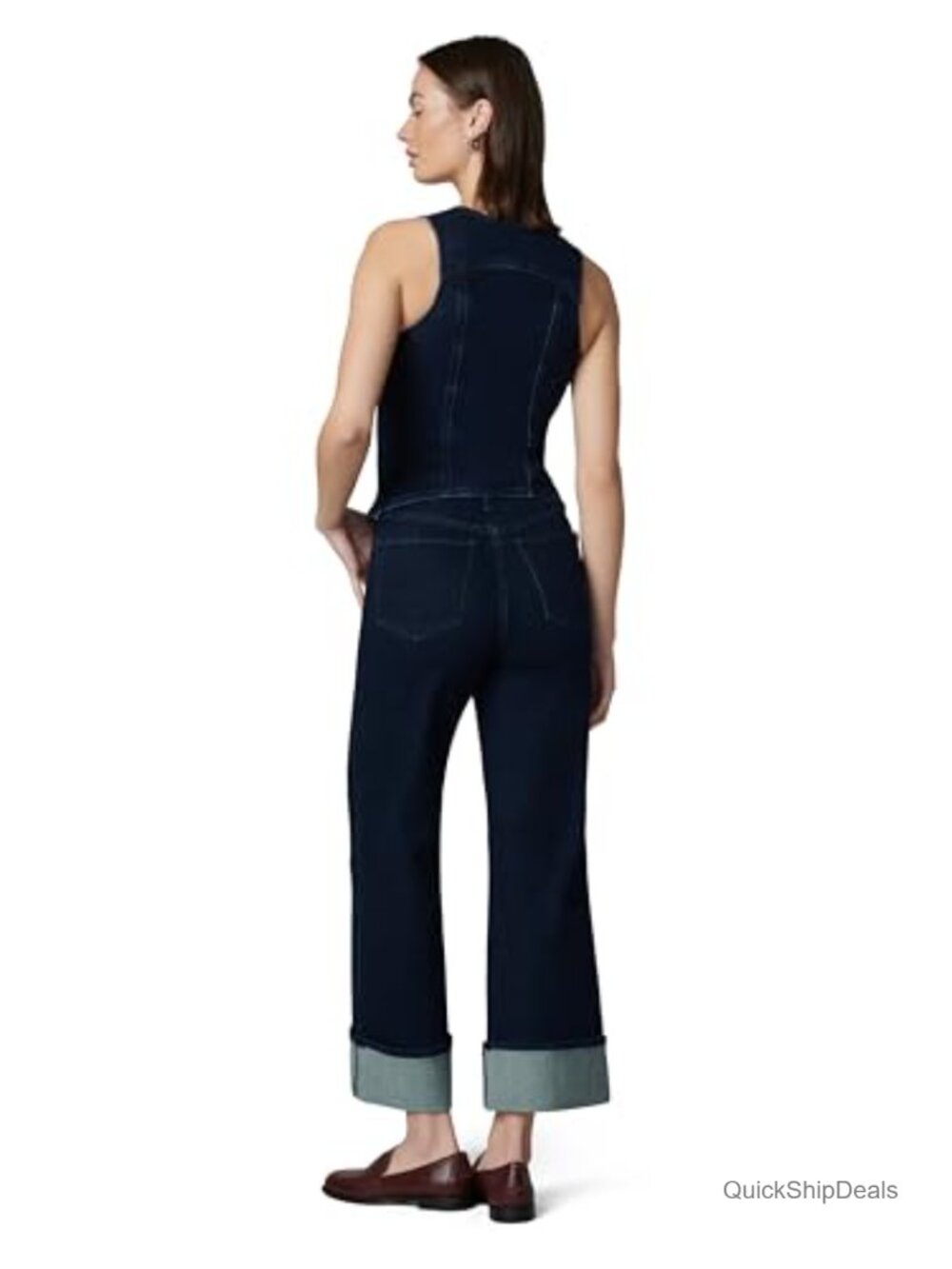 Denim Waistcoat Sleeveless Vest Fitted with Pocket Front Button Closure - Picture 6 of 7